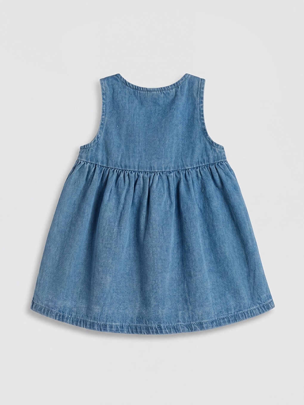 İndigo Nakışlı Kız Bebek Jean Elbise-1