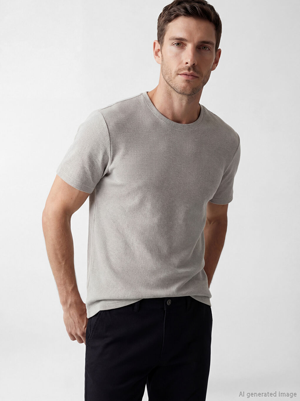 Gri Bisiklet Yaka Erkek Tişört