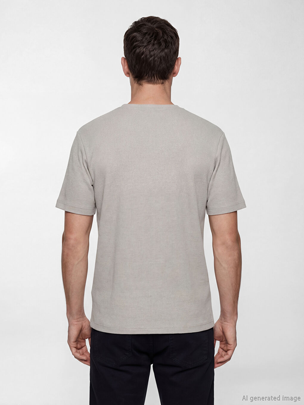 Gri Bisiklet Yaka Erkek Tişört-3