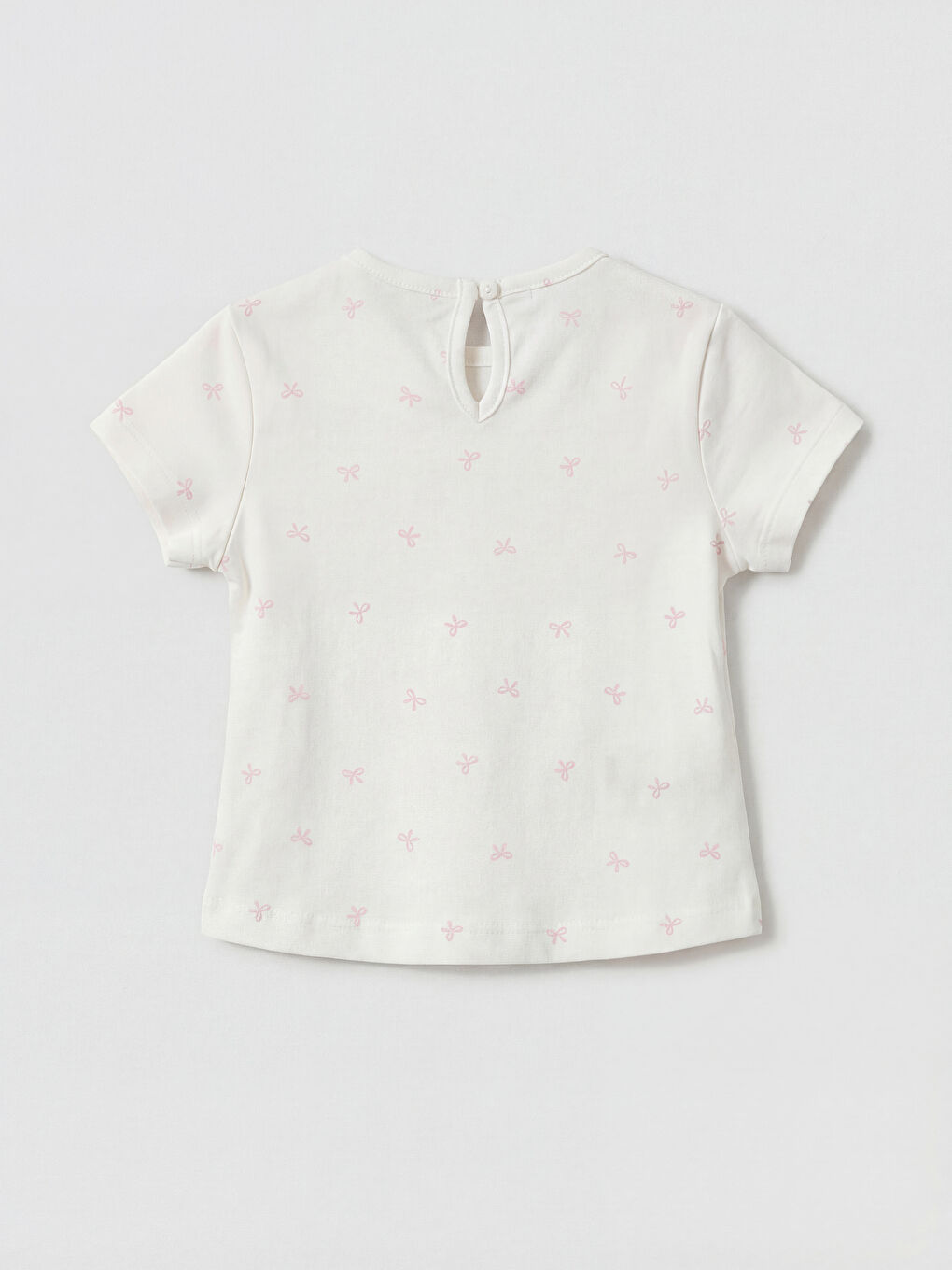 Ekru Bisiklet Yaka Fiyonk Desenli Kız Bebek Tişört-1