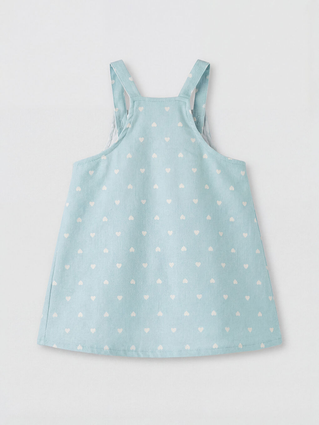 Mavi Kalp Desenli Kız Bebek Salopet Elbise-1