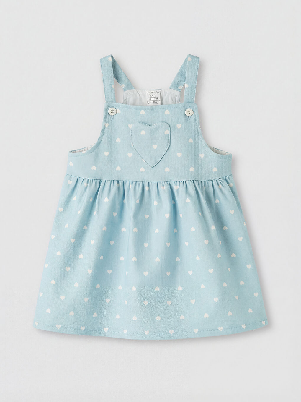 Mavi Kalp Desenli Kız Bebek Gabardin Elbise ve Tişört-1