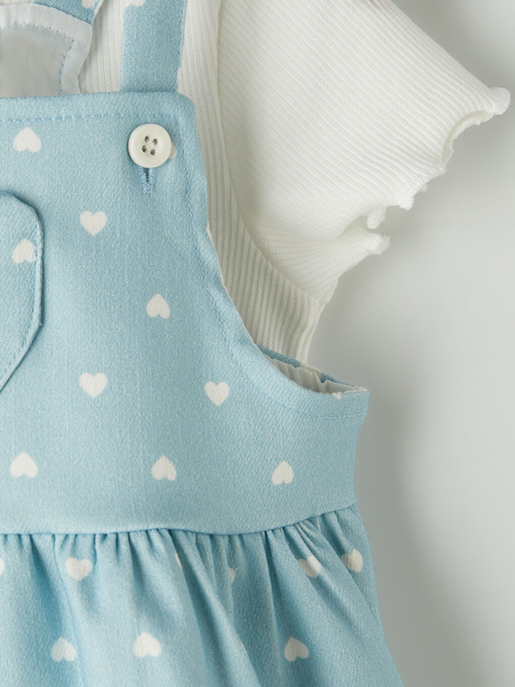 Mavi Kalp Desenli Kız Bebek Gabardin Elbise ve Tişört-5