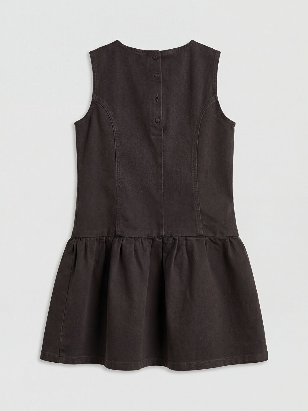 Kahverengi Bisiklet Yaka Fiyonk Detaylı Kız Çocuk Jean Elbise-1