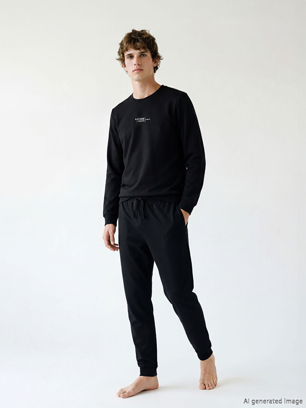 Siyah Standart Kalıp Baskılı Erkek Pijama Takım-1