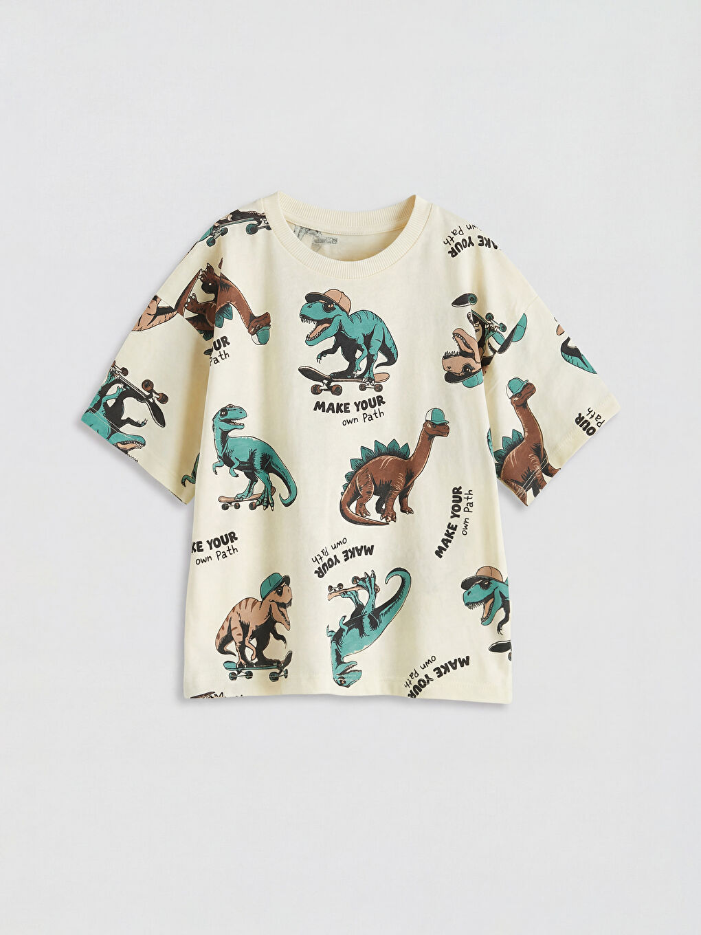 Bej Baskılı Erkek Çocuk Tişört ve Şort-1