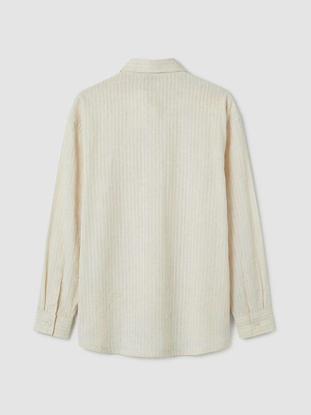 Beyaz Regular Fit Çizgili Dokulu Erkek Gömlek-1