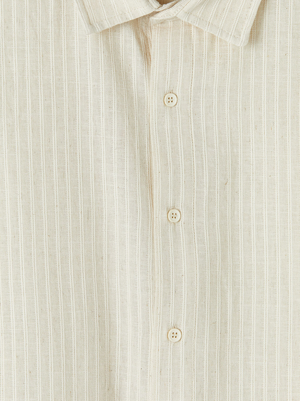 Beyaz Regular Fit Çizgili Dokulu Erkek Gömlek-2