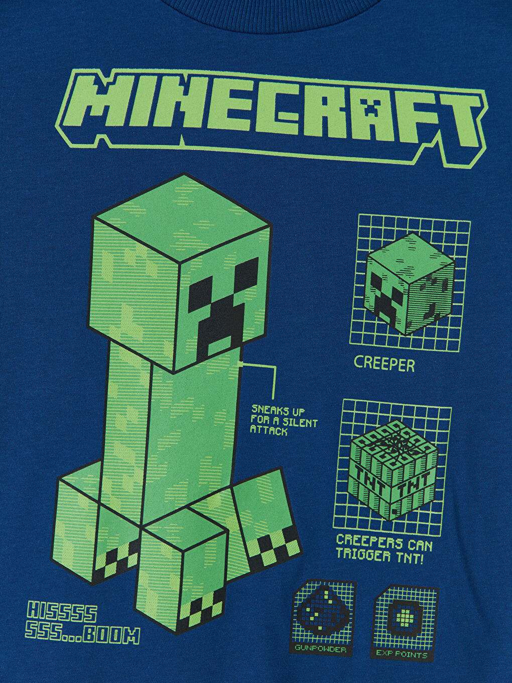 Lacivert Bisiklet Yaka Minecraft Baskılı Erkek Çocuk Tişört-2