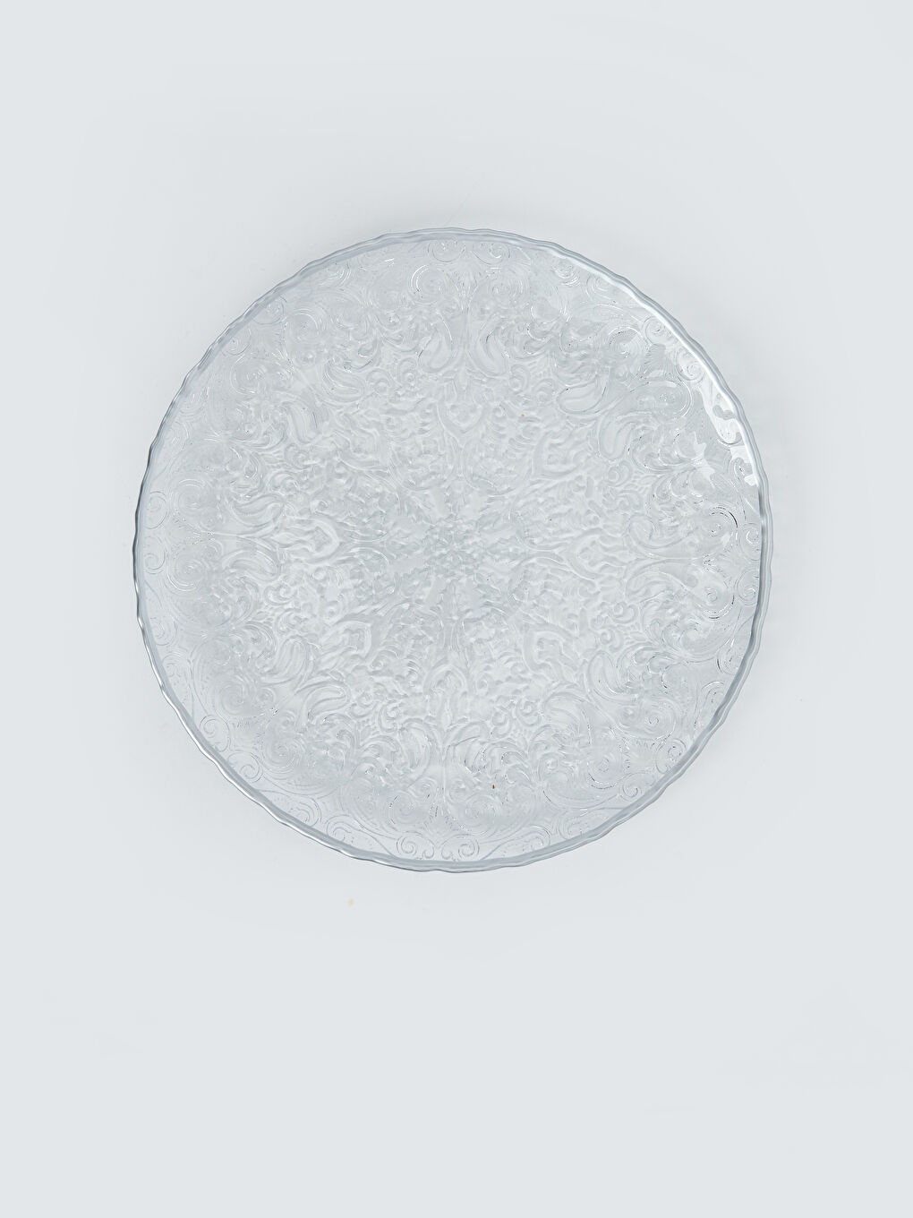 Renksiz Kabartma Desenli Yuvarlak Cam Servis Tabağı-1