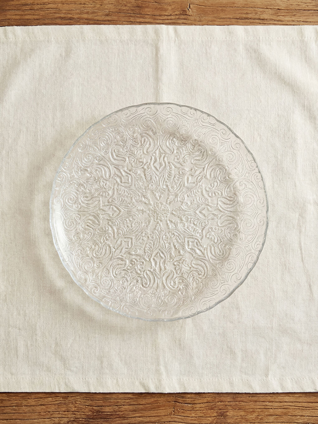 Ανάγλυφο Σχέδιο Στρογγυλό Γυάλινο Πιάτο Σερβιρίσματος