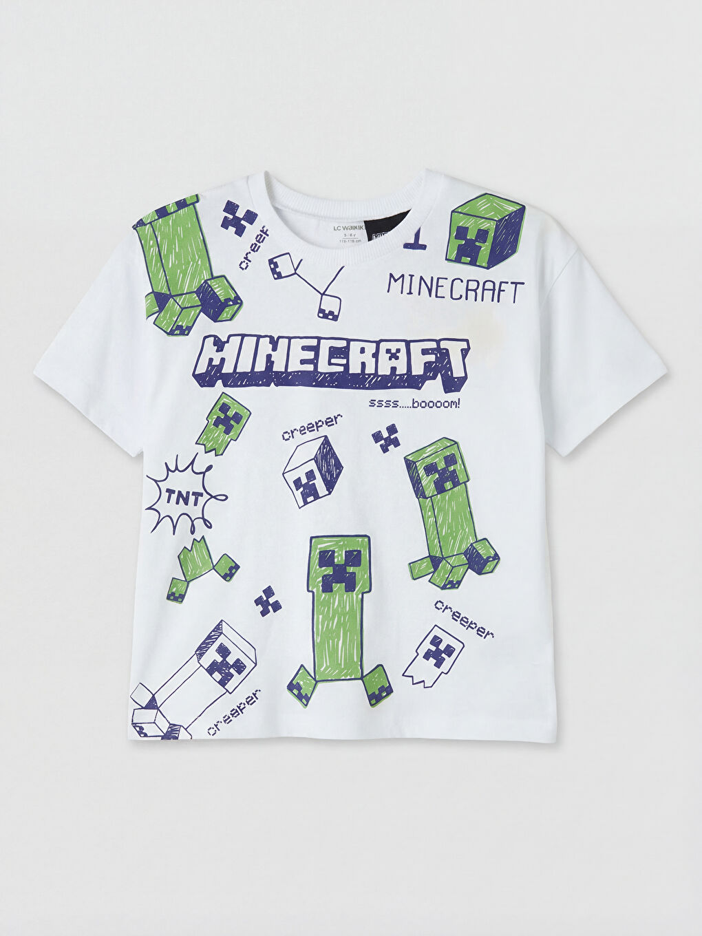 Beyaz Bisiklet Yaka Minecraft Baskılı Erkek Çocuk Tişört