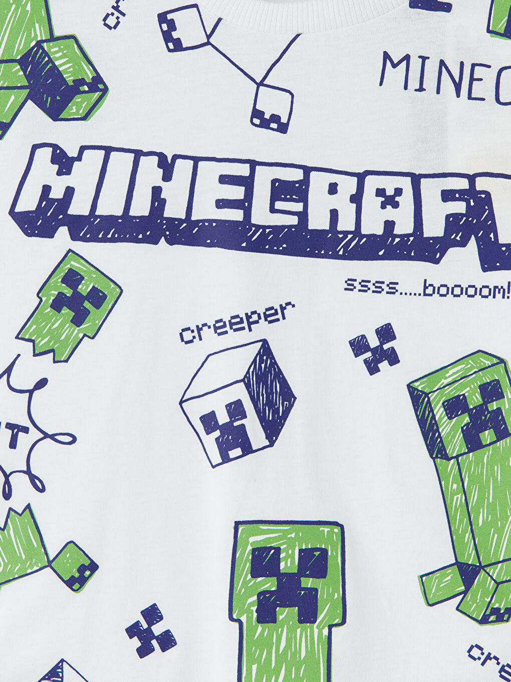 Beyaz Bisiklet Yaka Minecraft Baskılı Erkek Çocuk Tişört-2