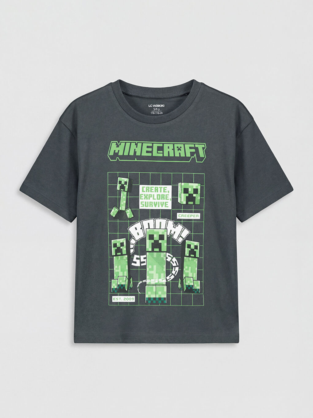 Antrasit Minecraft Baskılı Erkek Çocuk Tişört