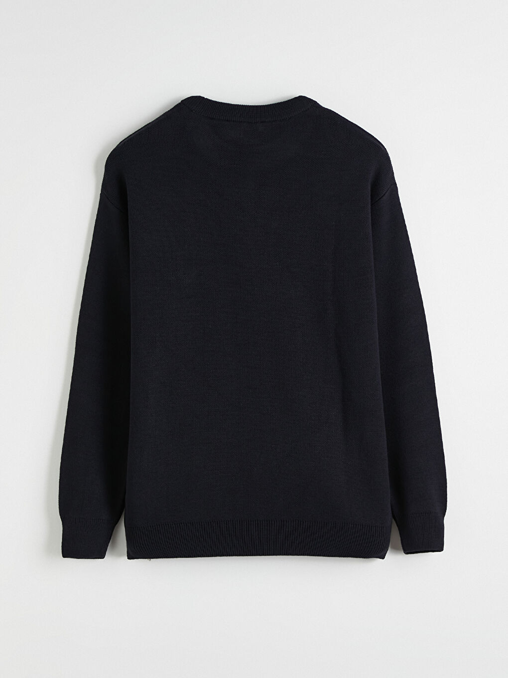 Lacivert Bisiklet Yaka Nakışlı Erkek Triko Kazak-6