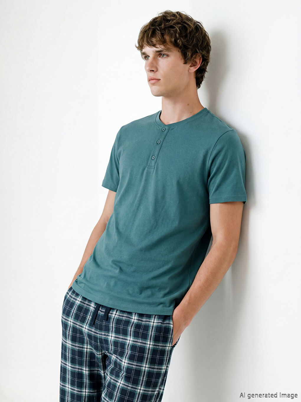 Yeşil Standart Kalıp Ekose Erkek Pijama Takımı