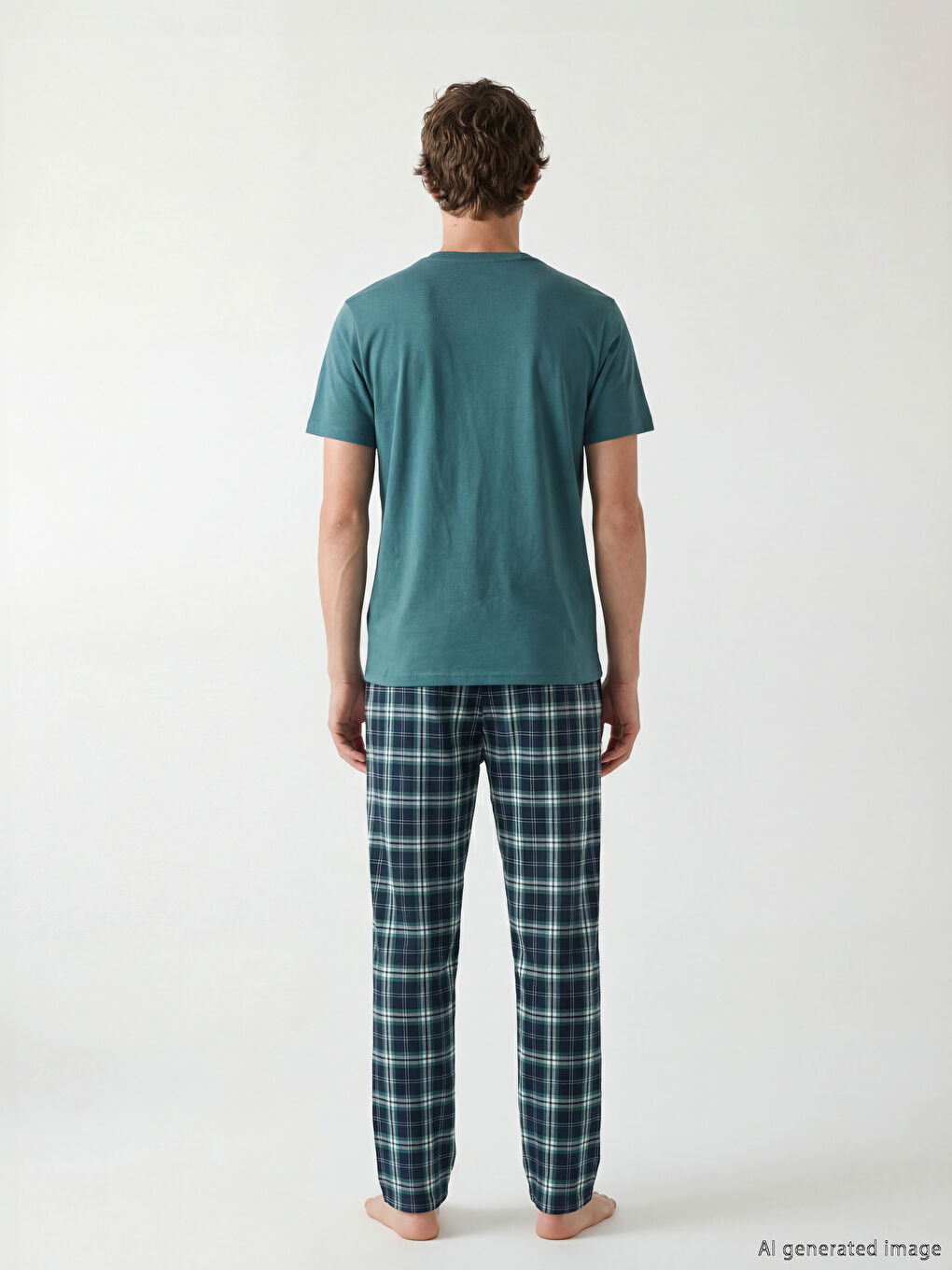 Yeşil Standart Kalıp Ekose Erkek Pijama Takımı-3