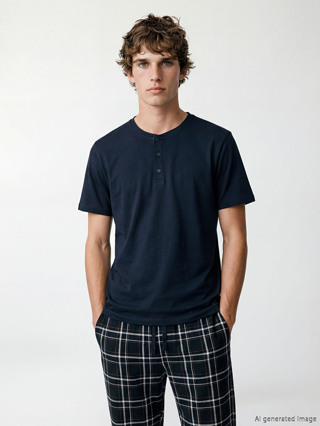 Lacivert Bisiklet Yaka Erkek Pijama Üstü