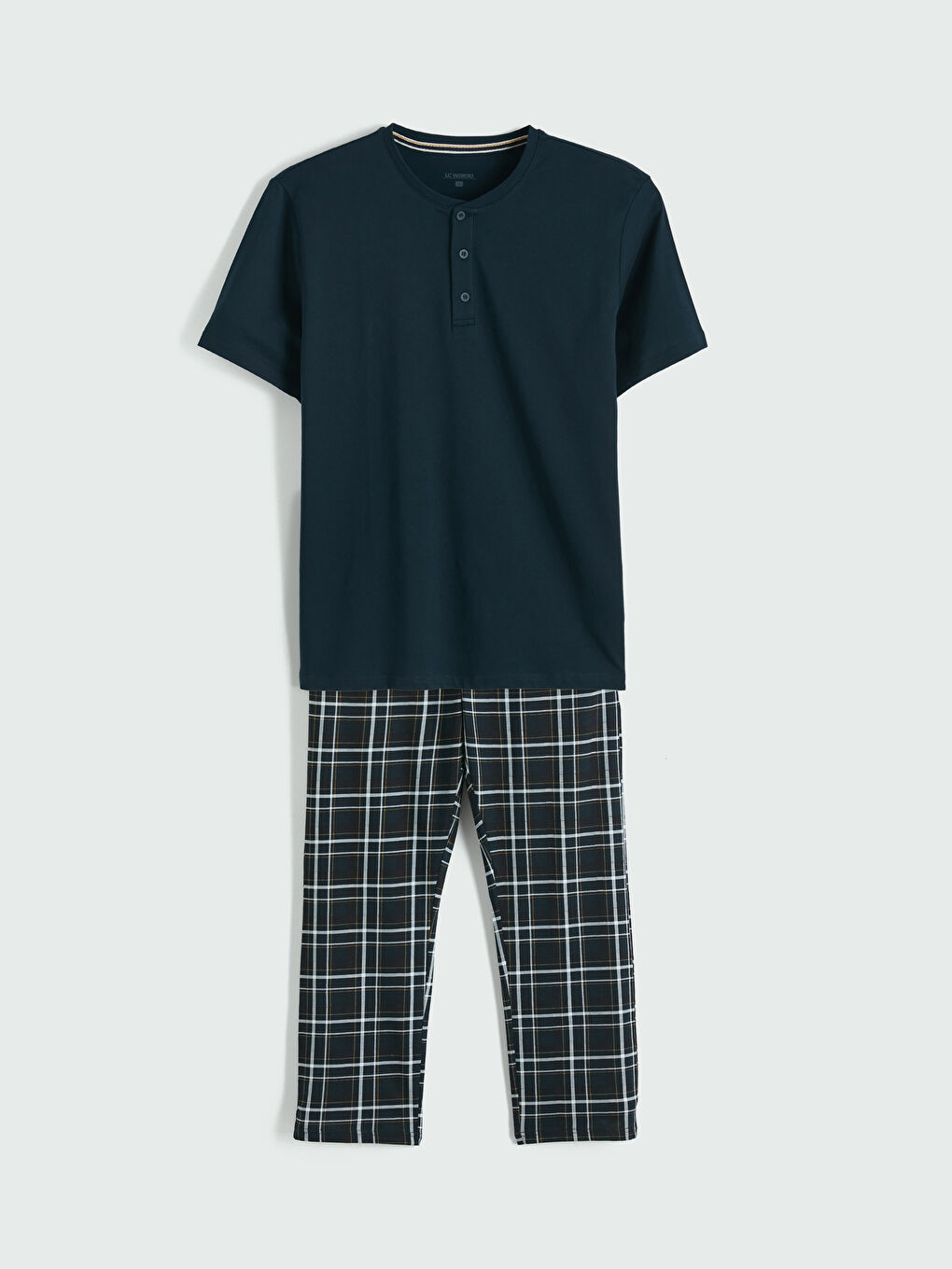 Lacivert Standart Kalıp Ekose Erkek Pijama Takımı