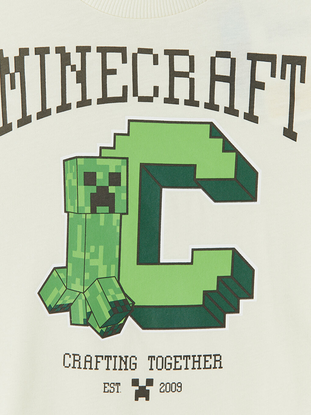 Bej Bisiklet Yaka Minecraft Baskılı Erkek Çocuk Tişört-2