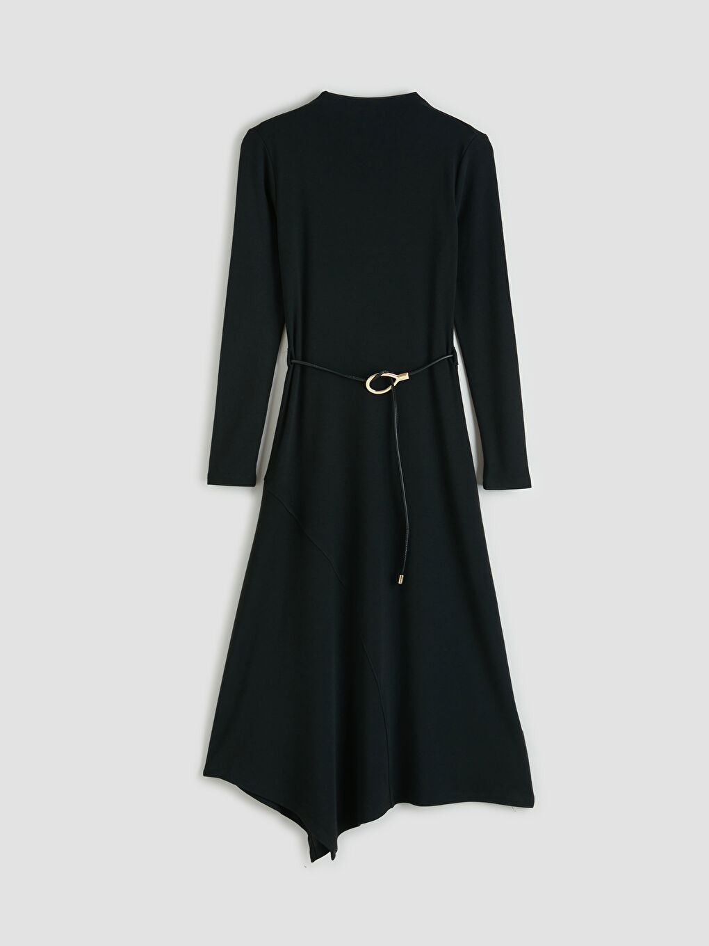 Siyah Dik Yaka Beli Kemerli A Kesim Elbise