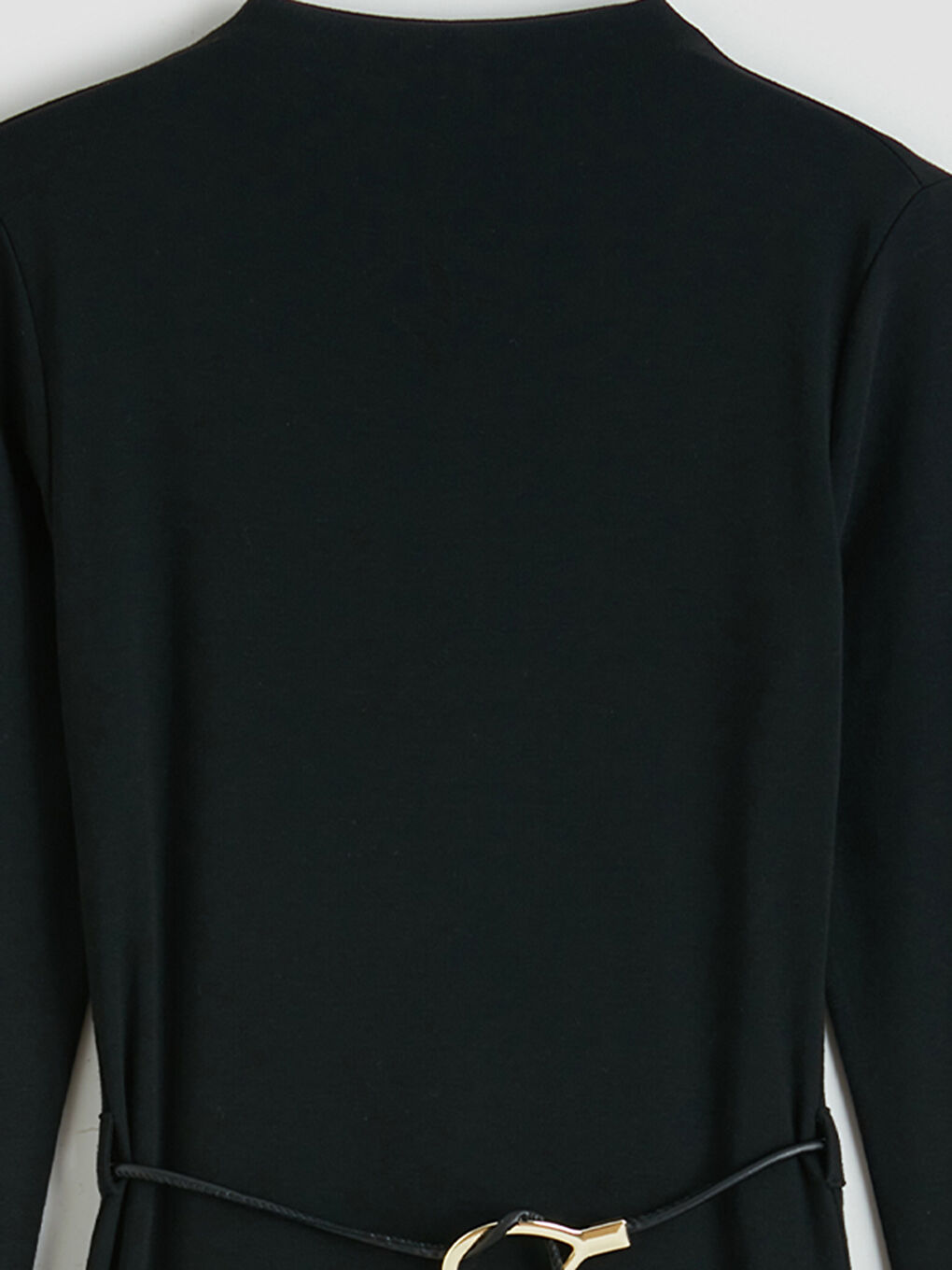 Siyah Dik Yaka Beli Kemerli A Kesim Elbise-2