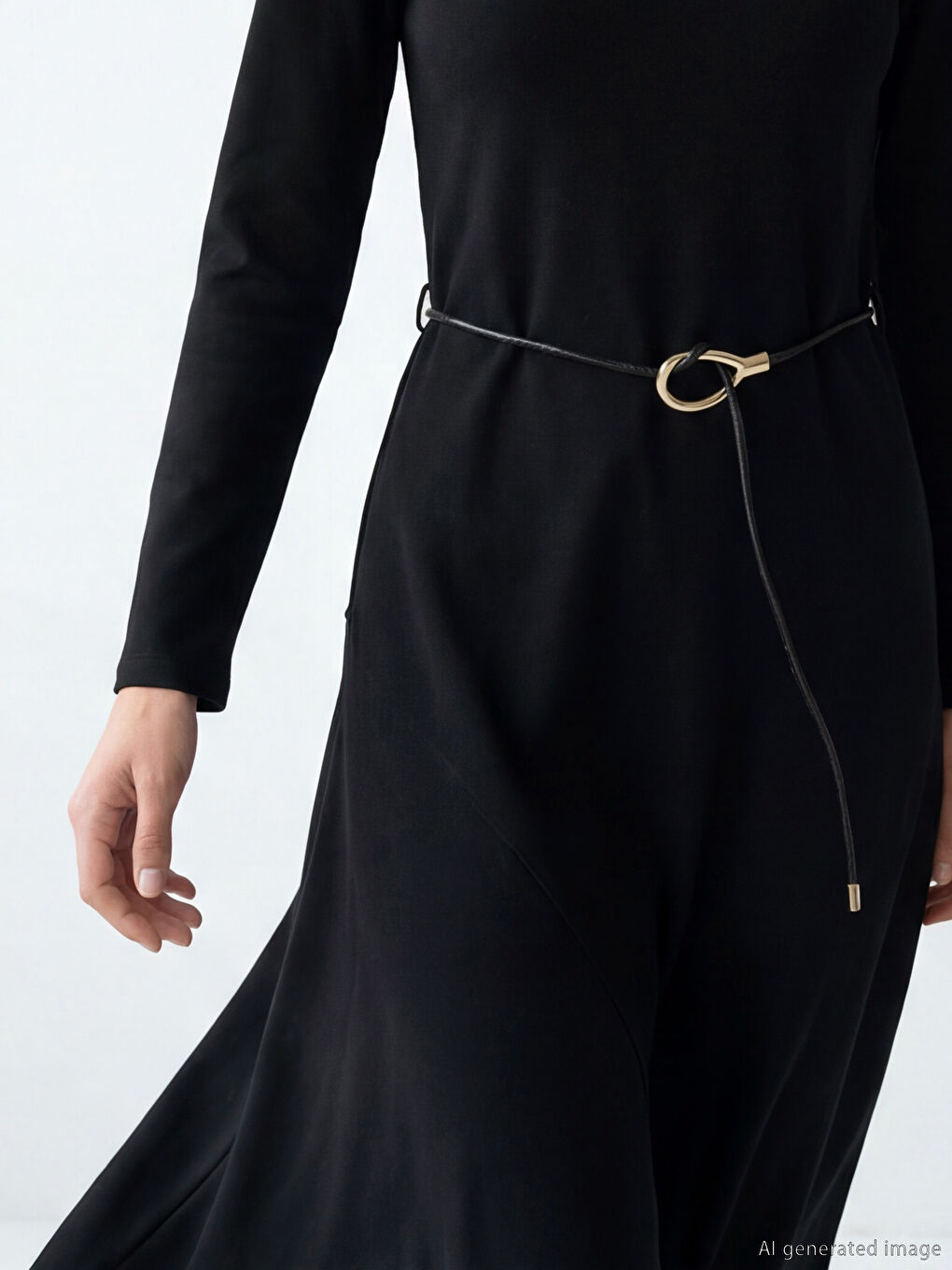 Siyah Beli Kemerli A Kesim Elbise-2