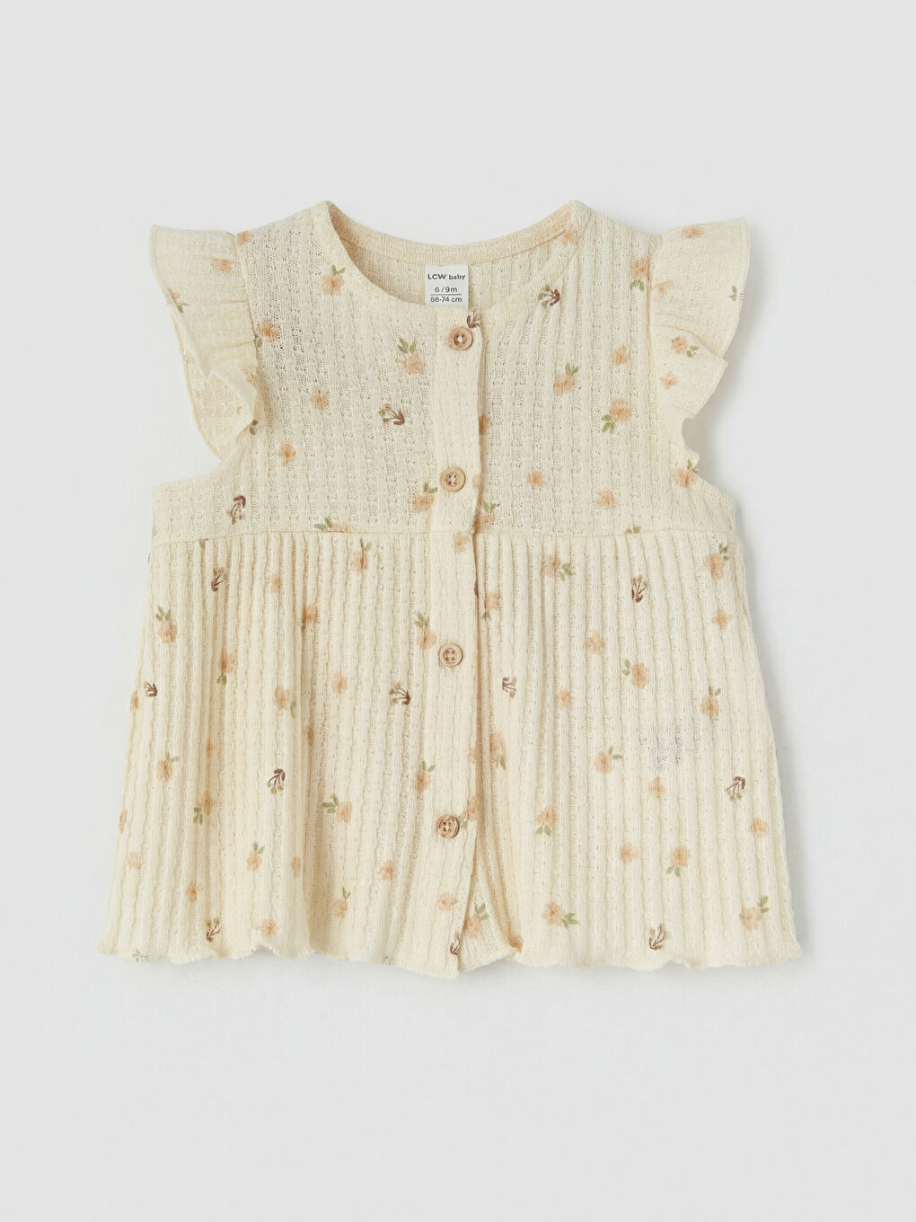 Ekru Çiçekli Kız Bebek Şortlu Takım-1