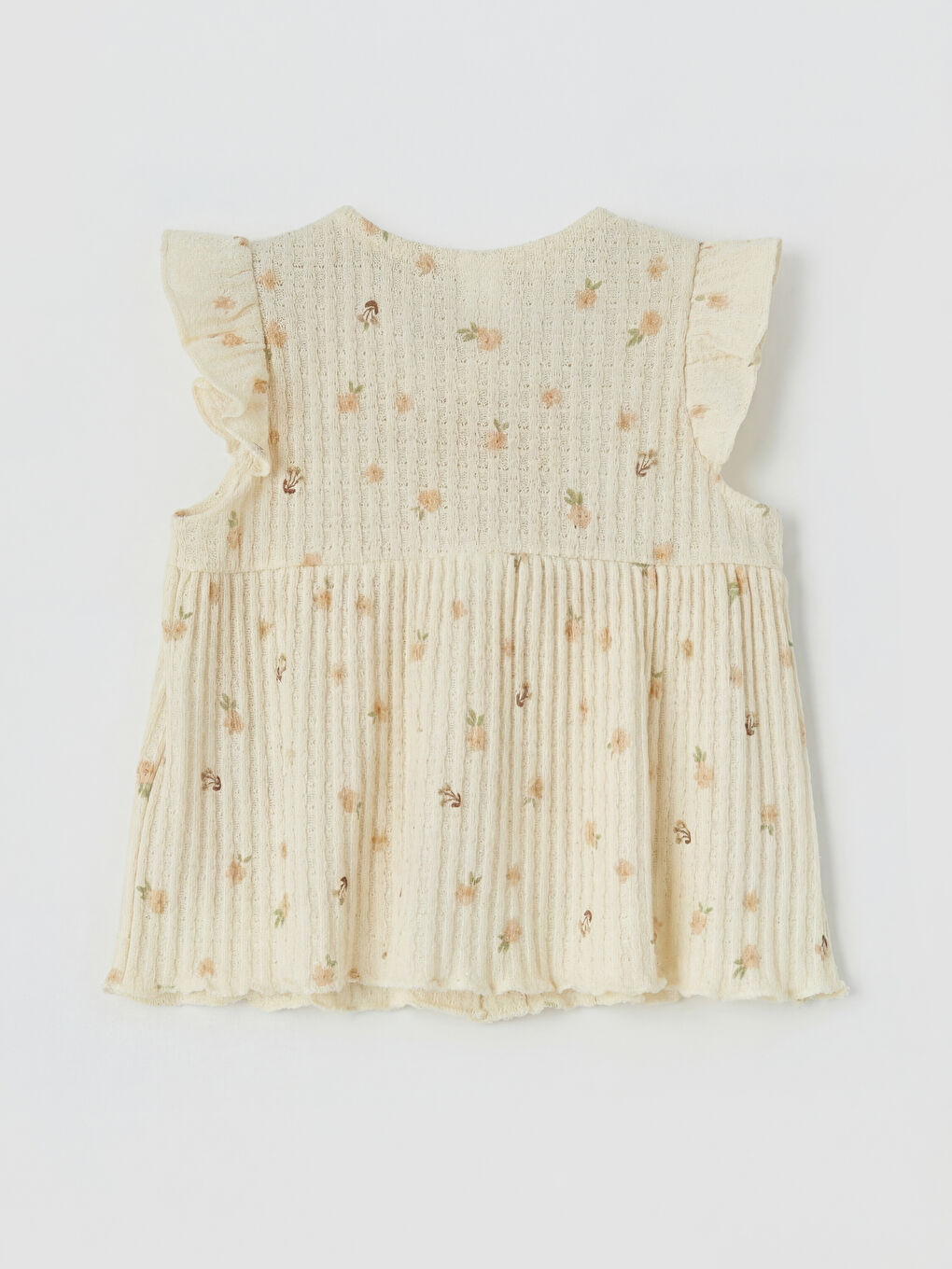 Ekru Çiçekli Kız Bebek Şortlu Takım-2