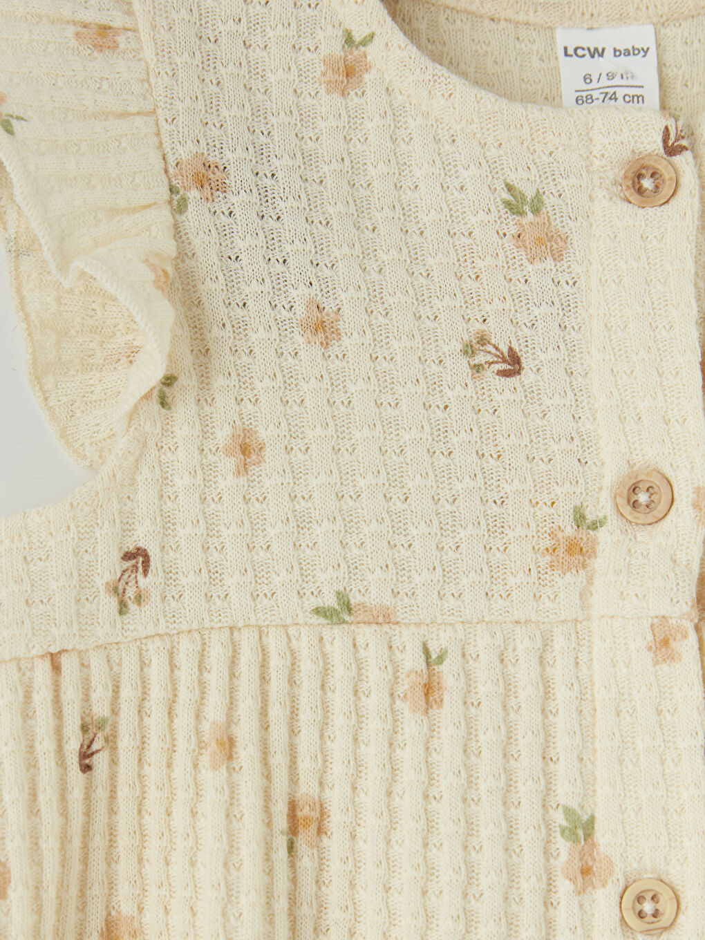 Ekru Çiçekli Kız Bebek Şortlu Takım-3