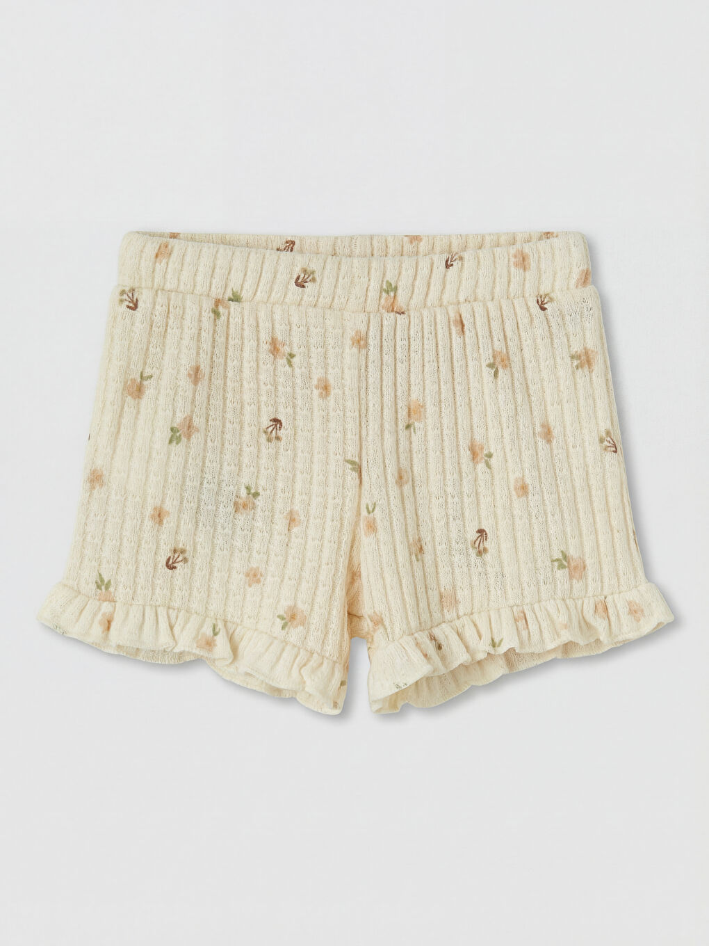 Ekru Çiçekli Kız Bebek Şortlu Takım-4