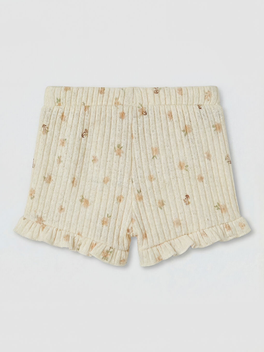 Ekru Çiçekli Kız Bebek Şortlu Takım-5