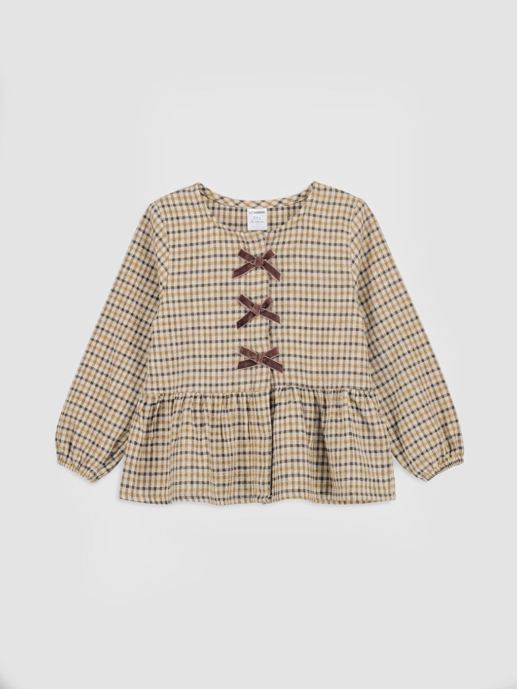 Kahverengi Fiyonk Detaylı Kız Çocuk Gömlek ve Tayt-1