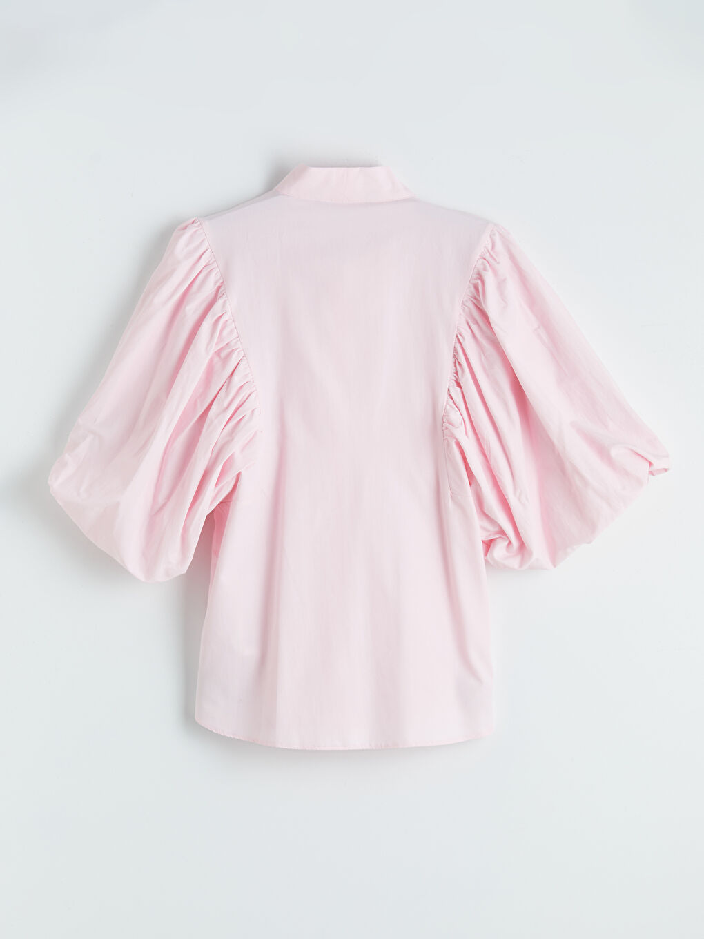 Pembe Fular Yakalı Balon Kollu Kadın Gömlek-4