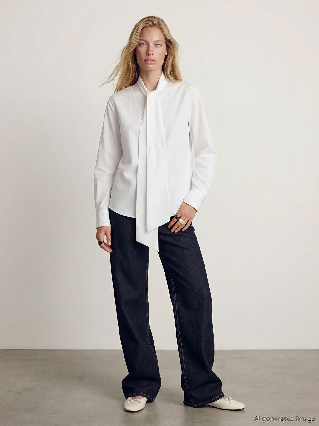 Beyaz Fular Yakalı Kadın Gömlek-1