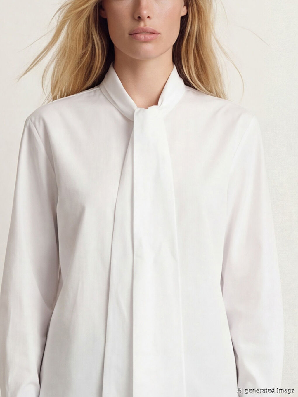 Beyaz Fular Yakalı Kadın Gömlek-2