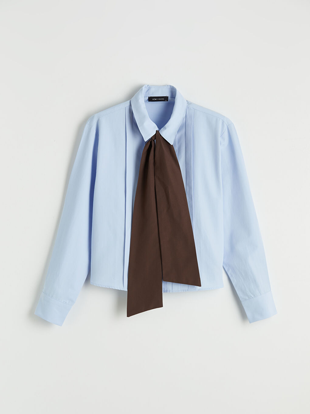 Mavi Kravat Detaylı Kadın Gömlek-4