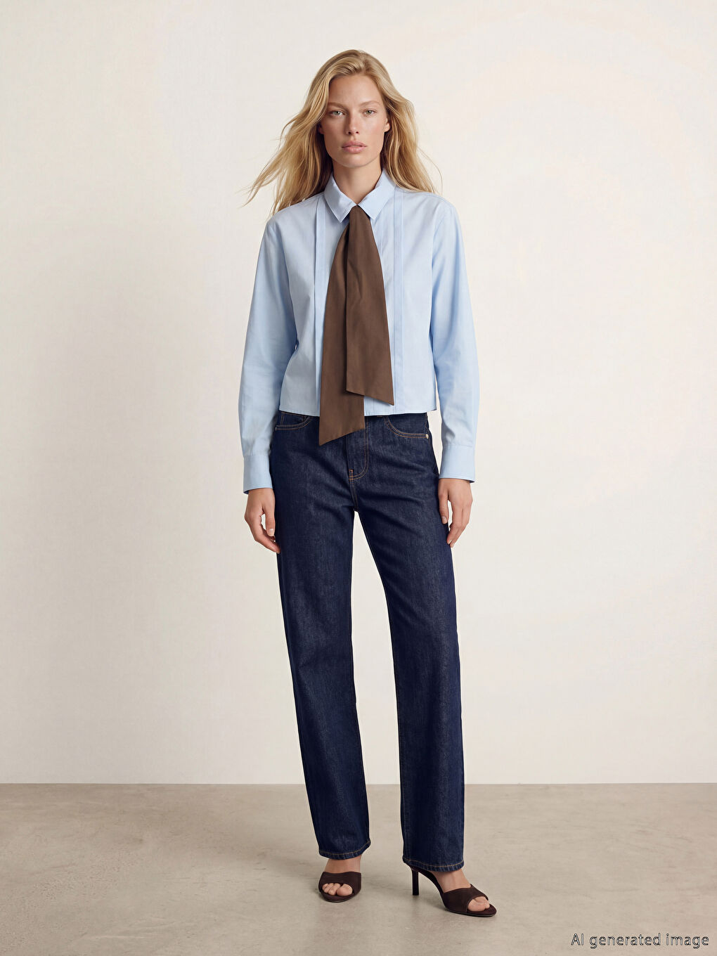 Mavi Kravat Detaylı Kadın Gömlek-1