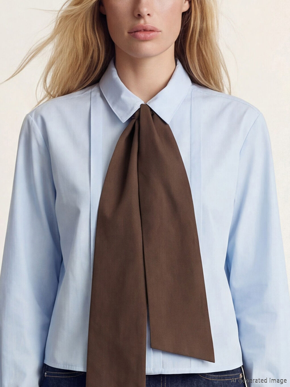 Mavi Kravat Detaylı Kadın Gömlek-2