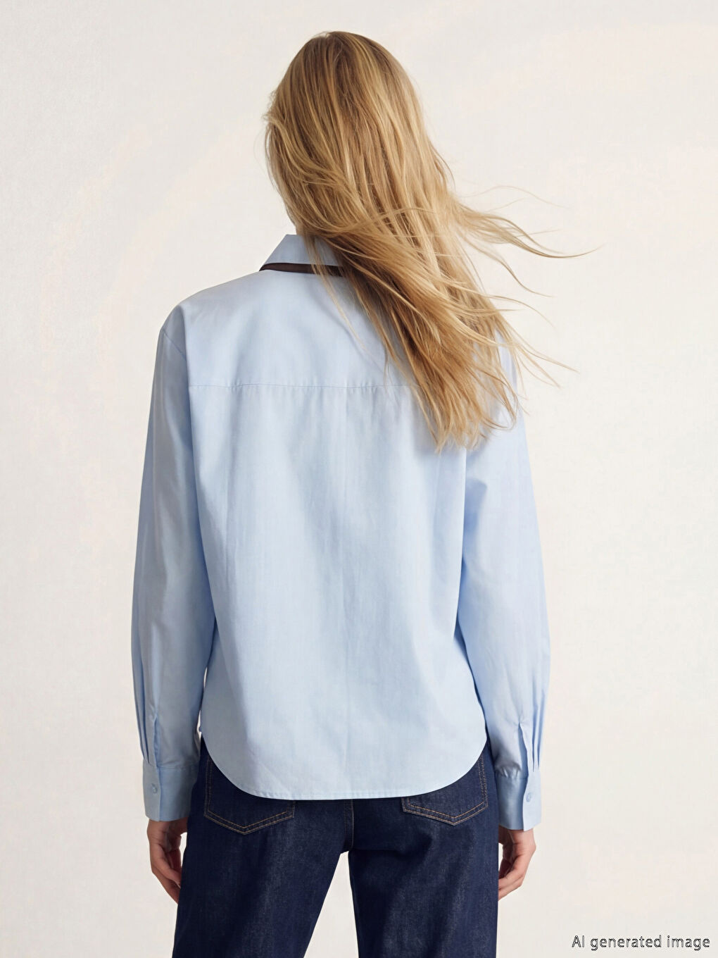 Mavi Kravat Detaylı Kadın Gömlek-3