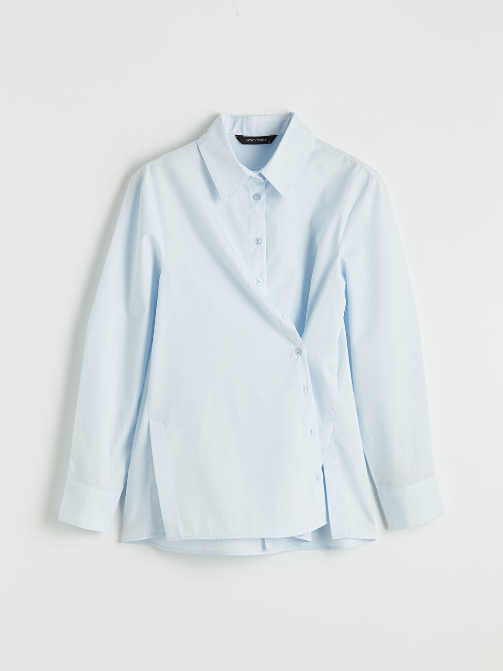 Mavi Kruvaze Detaylı Kadın Gömlek-4