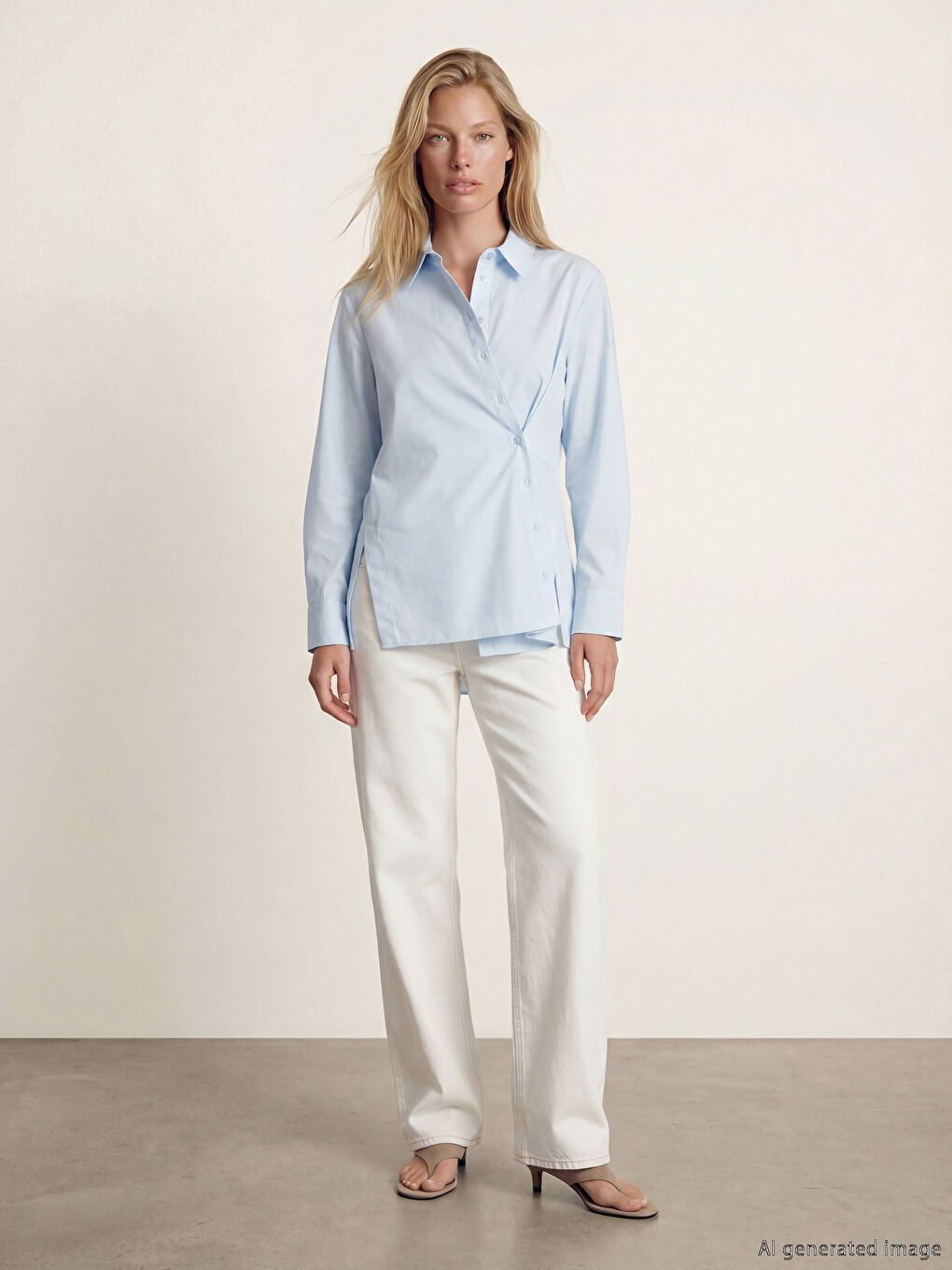 Mavi Kruvaze Detaylı Kadın Gömlek-1