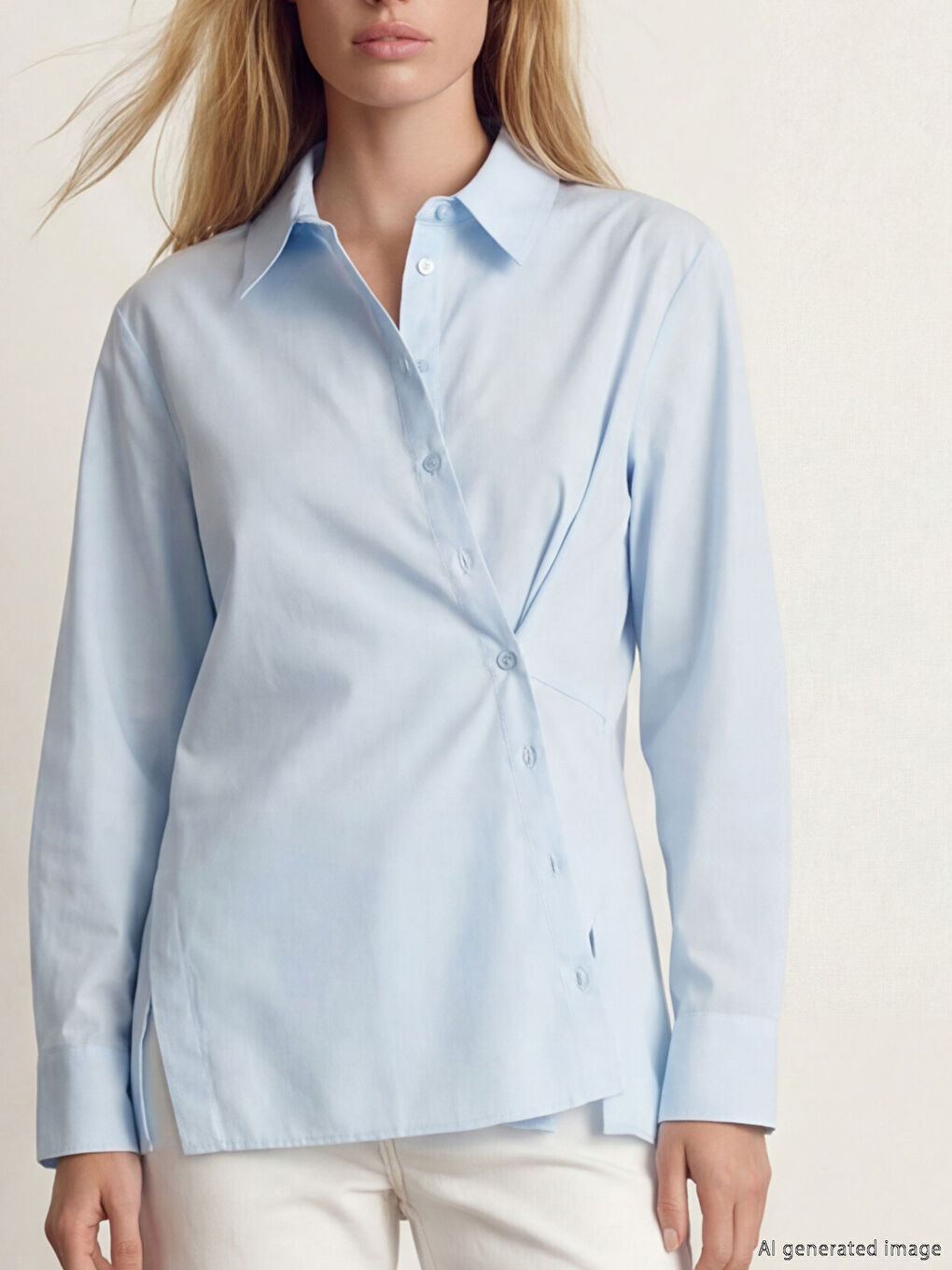 Mavi Kruvaze Detaylı Kadın Gömlek-2