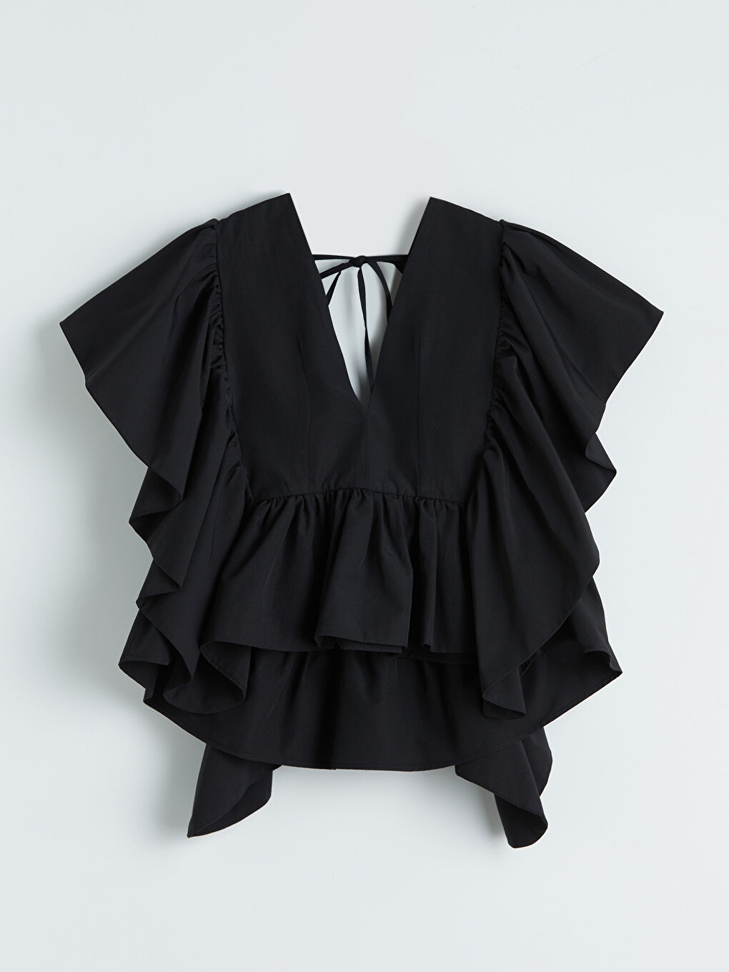 Siyah V Yaka Fırfırlı Bluz-3