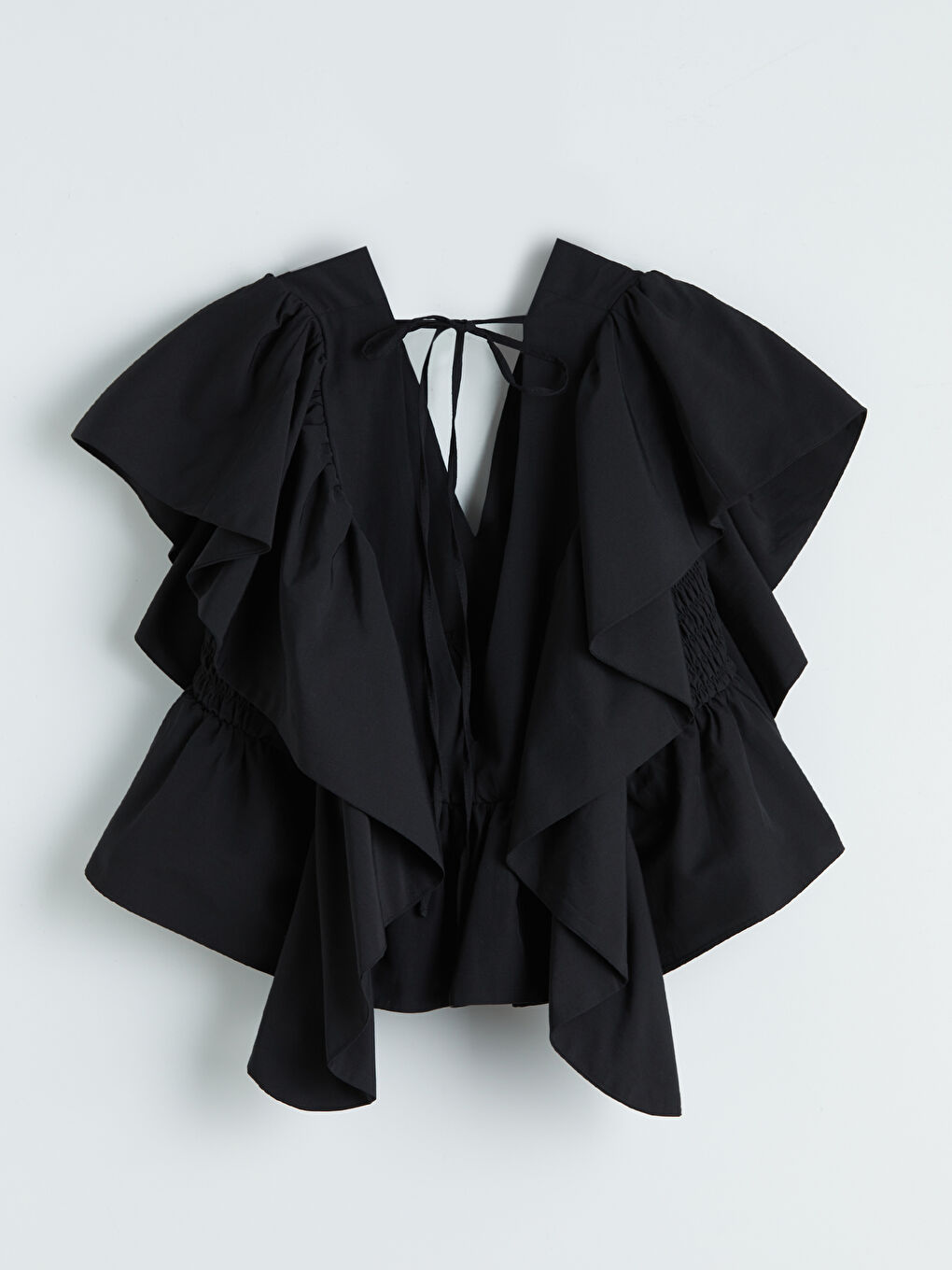 Siyah V Yaka Fırfırlı Bluz-4