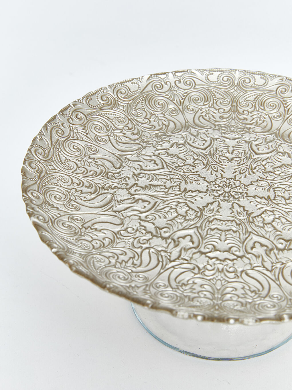 Renksiz Kabartma Desenli Cam Ayaklı Sunumluk-2