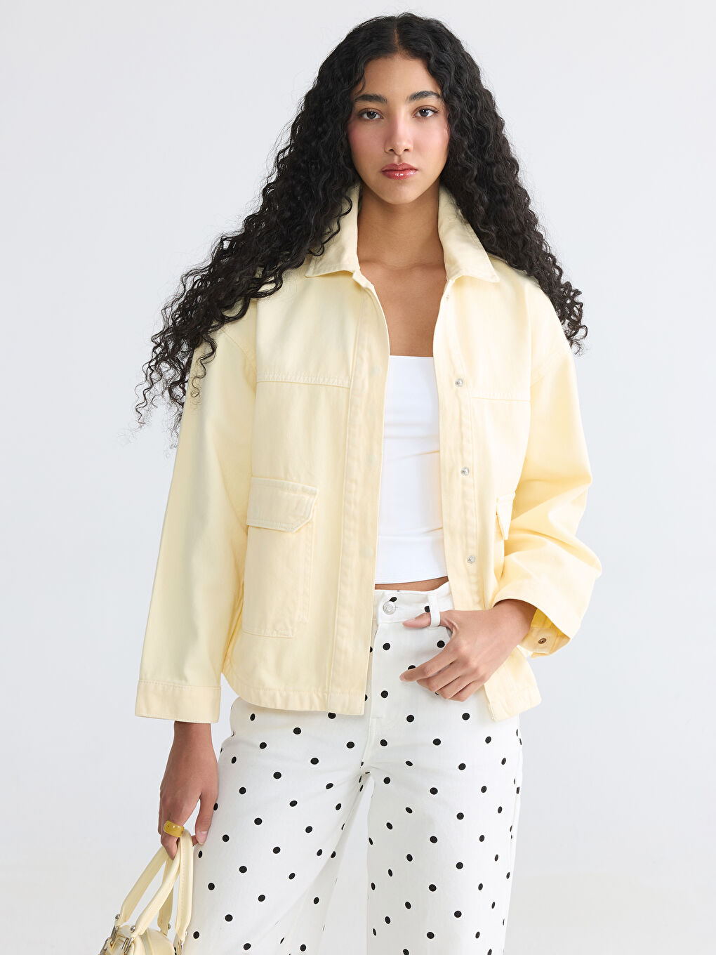 Sarı Gömlek Yaka Oversize Kadın Jean Ceket