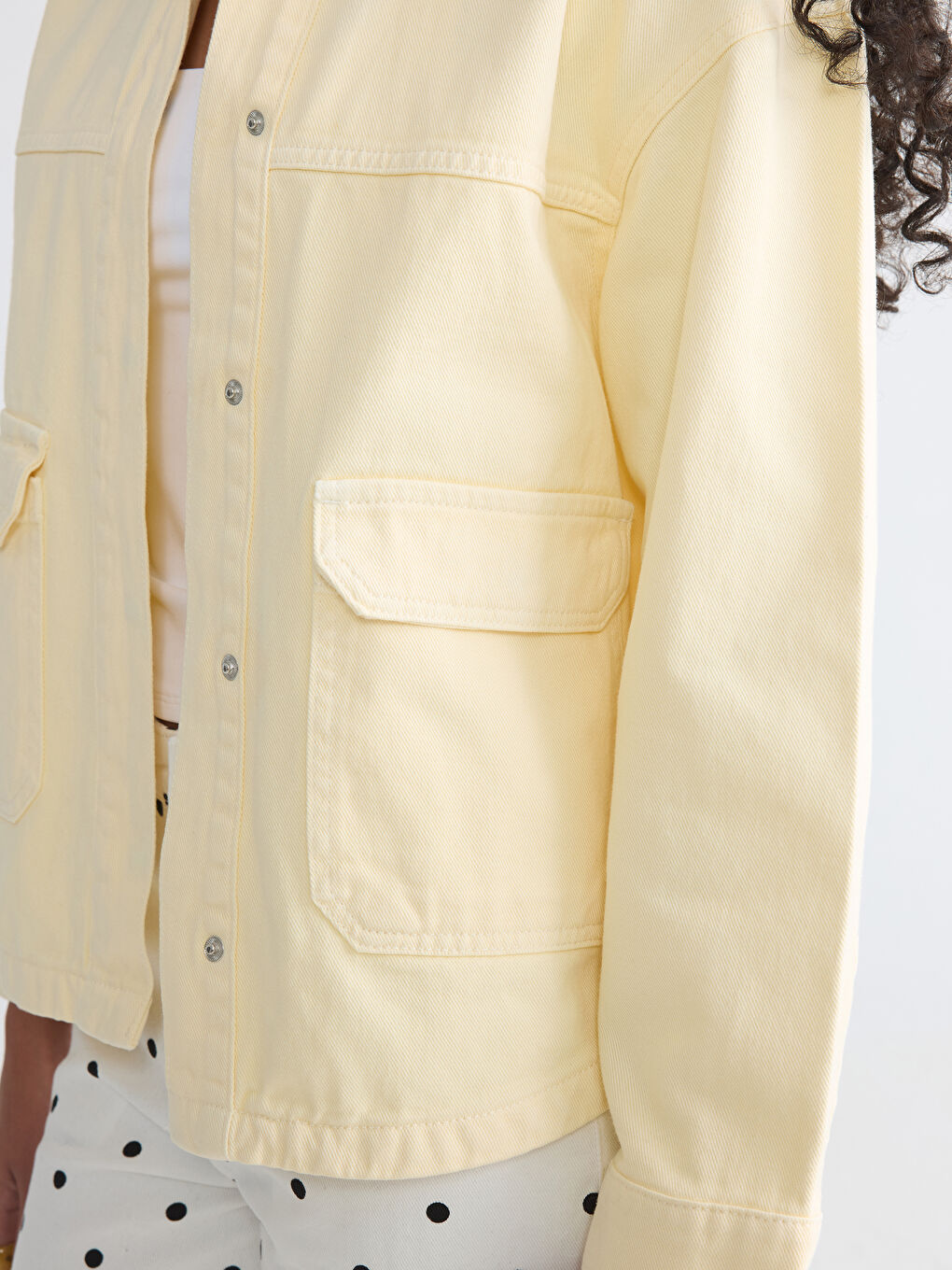 Sarı Gömlek Yaka Oversize Kadın Jean Ceket-2