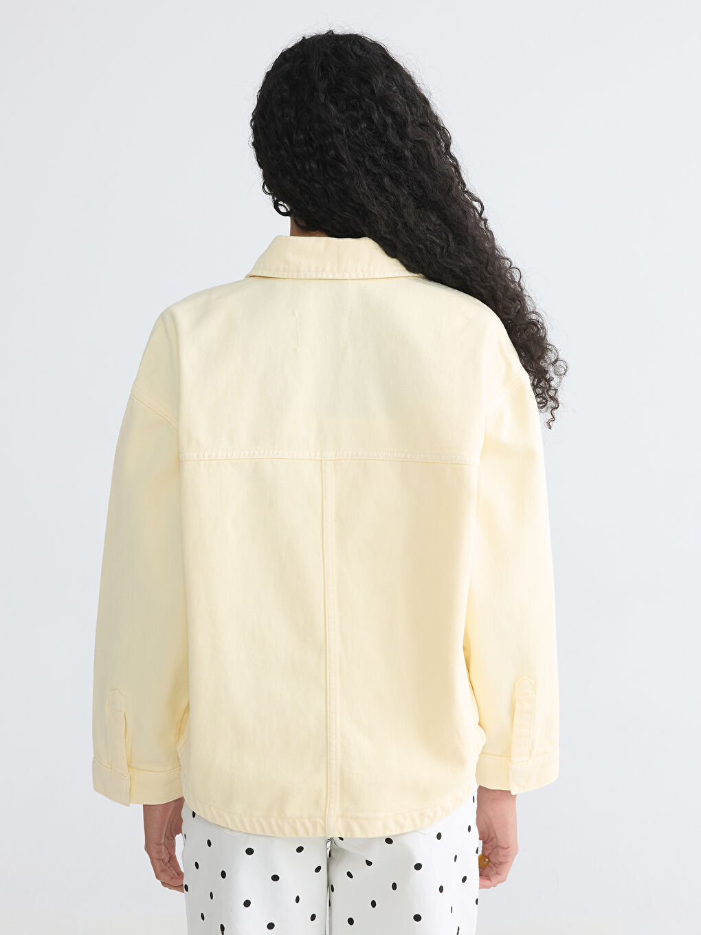 Sarı Gömlek Yaka Oversize Kadın Jean Ceket-3