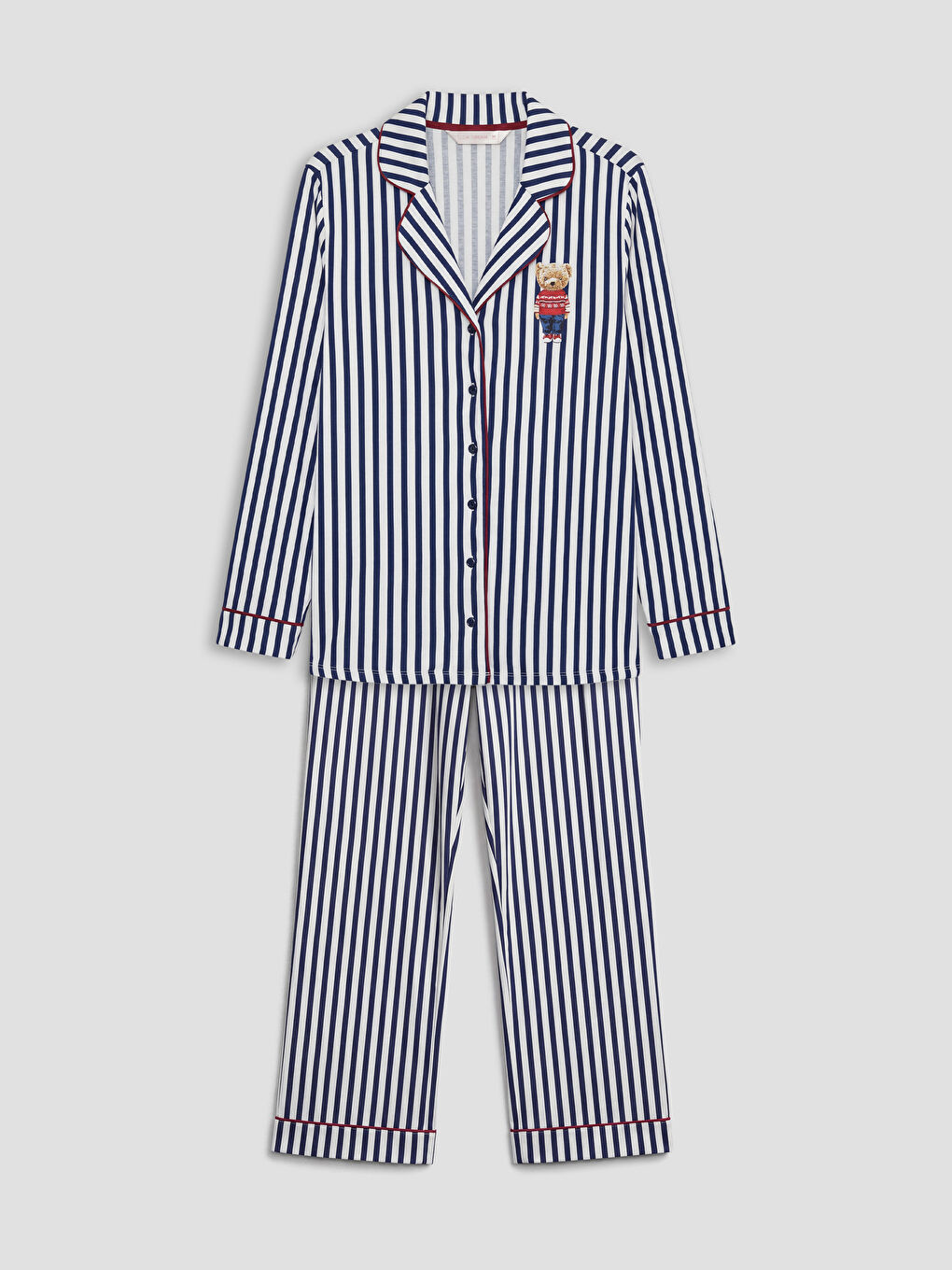 Lacivert Ayı Teddy Baskılı Kadın Pijama Takımı